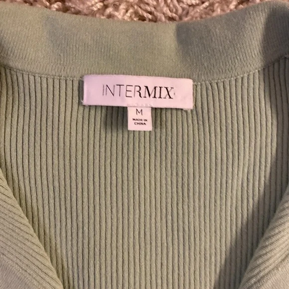 INTERMIX Light Green V-Neck Sweater size M